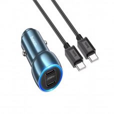 Car Charger & C to C Cable 20W PD 2C — Hoco Z48 — Sapphire Blue