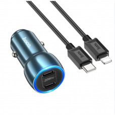 Car Charger & Lightning Cable 40W PD 2C — Hoco Z48 — Sapphire Blue