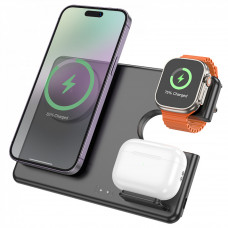 Magnetic Wireless Charger 3 in 1 — Hoco CQ1 Geek folding for iWatch — black