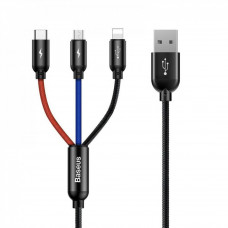 Baseus (CAMLT-ASY01) Three Primary Colors 3-in-1 Cable USB For M+L+T 3.5A 30CM Black — CAMLT-ASY01 Black