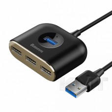 Baseus (CAHUB-AY01) Square round 4 in 1 USB HUB Adapter(USB3.0 TO USB3.0*1+USB2.0*3) 1m  — CAHUB-AY01 Black