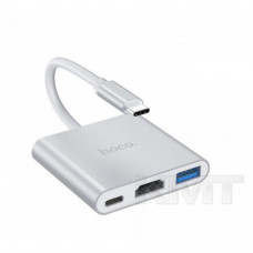 Hoco HB14 Easy use Type-C adapter(Type-C to USB3.0+HDMI+PD)  — Silver