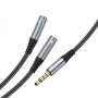 Cable Aux (Male to 2 Female) (0.25m) — Hoco UPA21  — Metal Gray