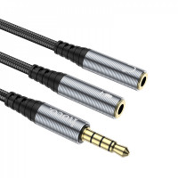 Cable Aux (Male to 2 Female) (0.25m) — Hoco UPA21  — Metal Gray