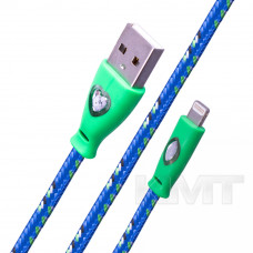 LED Blue Light Metal Lightning USB Cable (1m) — Blue