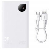 Power Bank 20000mAh 30W — Baseus (PPAD050) Adaman2 Digital Display Fast ChargeWith Simple Series Charging Cable USB to Type-C 3A 0.3m Black — PPAD050002 White