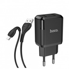 СЗУ и кабель Micro « Hoco - N7 Speedy» dual port (Micro)(EU) — Black