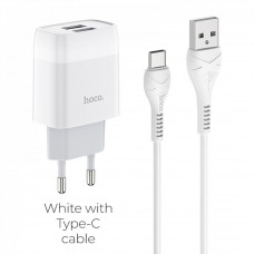 СЗУ и кабель Type C « Hoco - C73A » (EU) (2 USB) — White