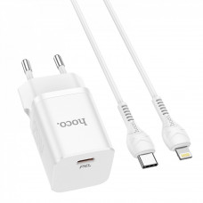Home Charger & C to Lightning Cable 25W PD PD3.0 (EU) — Hoco N19 — White