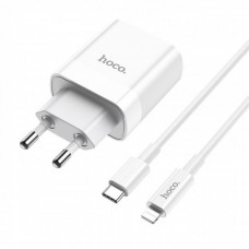 Home Charger & C to Lightning Cable 20W PD QC3.0 (EU) — Hoco C80A — White