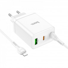 Home Charger | 35W | PD | QC3.0 | C to Lightning Cable (1m) — Hoco N33 — White