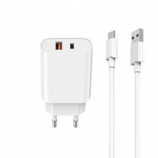 Home Charger | 20W | PD | QC3.0 | USB C Cable (1m) — WiWU Wi-U002 — White