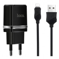 Home Charger 2.4A 2U Lightning Cable (1m) Hoco C12 Black — Black