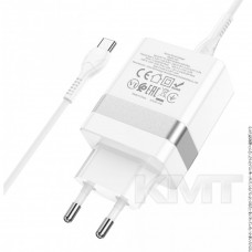 Home Charger & C to C Cable 30W PD QC3.0 (EU) — Hoco N21 — White