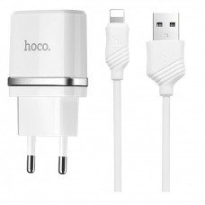 Home Charger 2.4A 2U Lightning Cable (1m) Hoco C12 Black — White