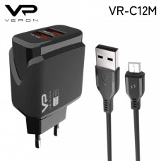 Home Charger Veron « VR-C12M» set (Micro) 2 USB 2.4A — Black