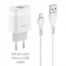 СЗУ и кабель Micro « Hoco - C73A » (EU) Home (Micro)(2 USB) — White