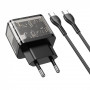 Home Charger | 20W | 2 PD | QC3.0 | C to C Cable (1m) — Hoco N34 Dazzling — Transparent Black